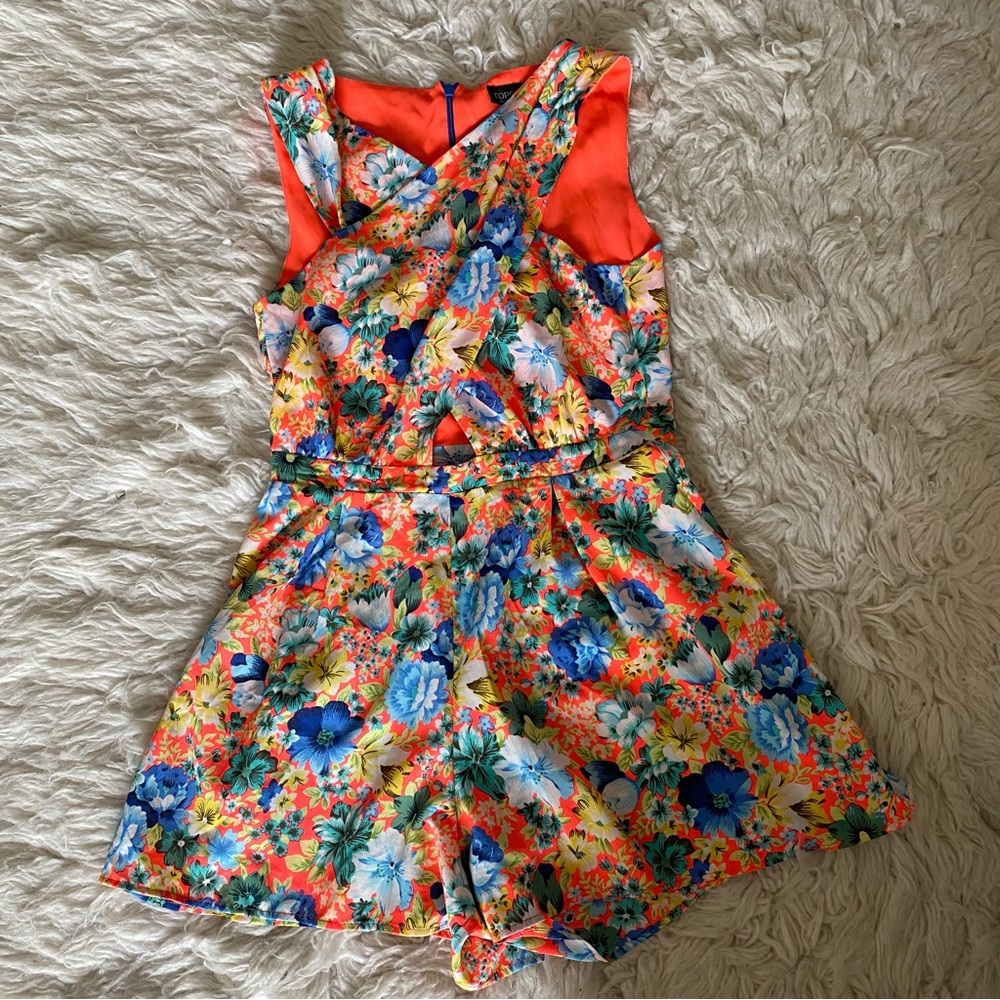 Crossed Front Mini Floral Romper